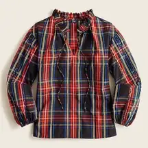 NEW J.Crew Scalloped Tie Neck Stewart Tartan Plaid Poplin Shirt