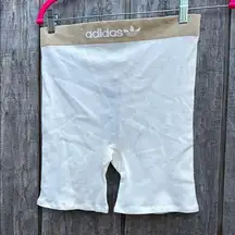 NWT Woman’s Adidas BRAMI  Cream and Tan Ribbed Biker Shorts Size XL Flexi Comfy