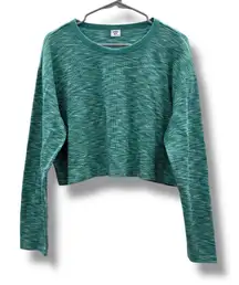 Aritzia Sunday Best Blue Green‎ Space Dye Long Sleeve Cropped Top Sz L