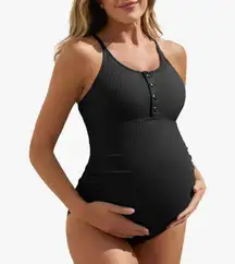 Maternity Swimsuit Button Down One Piece Maternity Bathing Suit Cross Back Swimwear