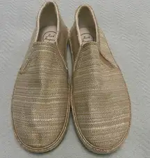 Jack Rogers Flat Tan Gold Glitter Shoes Size 8.5 Sneakers Slip On Casual Preppy