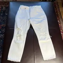 Abercrombie White Distressed The Skinny High Rise Jeans