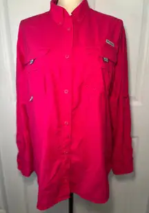 Columbia PFG Fishing Shirt Button Up Roll Tab Sleeve Hot‎ Pink XL