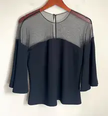 Sachin & Babi Noir Mesh - Paneled Crepe Blouse Top Black Size 2‎