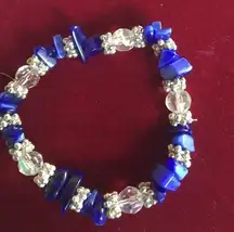 Vintage blue and metal and white beaded bracelet