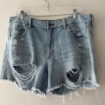 American Eagle Light Wash Tomgirl Midi Denim Shorts Distressed