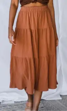 Elan Linen Ruffle Terracotta Midi Skirt Large Boho Earthy Rustic Cottage Granola