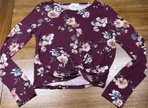 Burgundy Size M Crop Long Sleeve Top