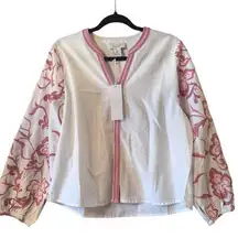 Calypso St. Barth Cotton/Flax Blend pull over embroidered L STUNNING