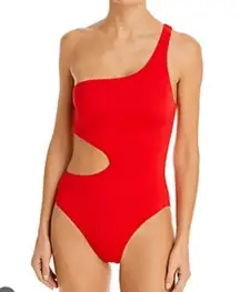 One Shoulder Cut Out One Piece Swimsuit Red