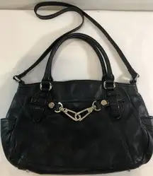 B. MAKOWSKY GLOVE LEATHER BUCKLE SATCHEL SHOULDER HAND BAG PURSE BLACK