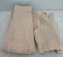 House Of Harlow 1960 2pc Set Crochet Knit Crop Top Skirt Fringe Beige size S