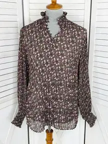 Cabi Ditsy Floral Knife Pleat High Neck Blouse Black Pink XS Princess Bride
