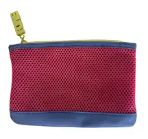 Ipsy Pink and Blue mesh Glam Bag with Yellow LOVE Zipper Pull