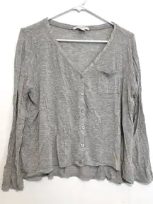 LIZ CLAIBORNE Light Heather Heathered Gray Button Down Cardigan Sweater / Shirt