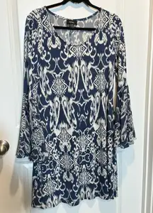 MSK Blue Floral Long Bell Sleeve Dress Medium Work Office Party M