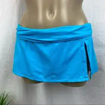 La Blanca Blue Shirred  Samba Slit Skirted Bikini Swim Bottoms 8 NEW