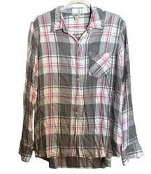Woolrich Top Womens XL Multicolor Plaid Button Up Shirt Rayon Long Sleeve Blouse