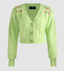 Cider  Embroidered Floral Crop Cable Knit Cardigan Sweater Green Size Large