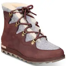 Sorel Women's Sneakchic Alpine Booties Fur lined brown grey tie up