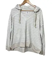 Rip Curl  Women's Medium Beige Striped Long Sleeve V Neck Hoodie Surf Sweatshirt