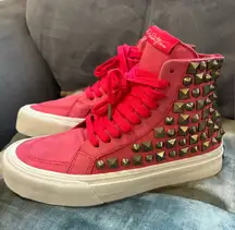 ❤️❤️STRAYE MADE WORN HI-TOP SKATE LIGHT RED STUDDED LACE  Sneakers ❤️❤️