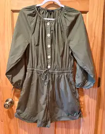 J. Crew Cotton poplin tie-sleeve button-front romper women’s M