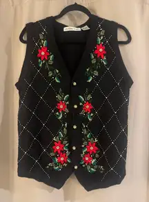 Vintage Victoria Jones Black Christmas Sweater Vest