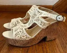 American Eagle NWT Lace Crochet Canvas Cork Wedge Heeled Platform Sandals