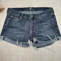 7 For All Mankind Women's Cut-Off Denim Jean Shorts Blue Size‎ 29 Distressed