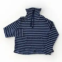 Pact Sweater Womens Size Large Turtleneck Funnel Neck Blue Stripe