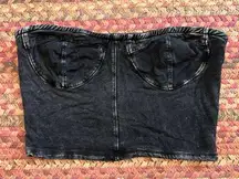 BEAR DANCE BLACK ACID WASH TUBE CROP TOP STRAPLESS