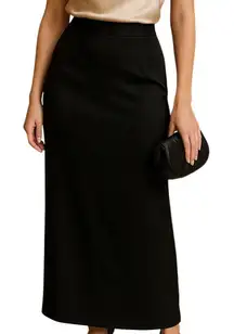 Elodie Women's High Rise Satin Slip Midi Skirt Black Elegant Chic Size Small