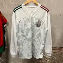 Mexico Soccer Futbol White Long Sleeve Pattern Patch Jersey Shirt Large L