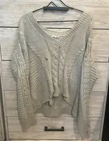 DEX Textured Distressed Gray Cable Knit Sweater Sz Large