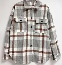 Woman’s Flannel Fleece Jacket Sherpa Button Up Shacket size XXL