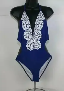 CUPSHE Women's Happy Ending Solid One-Piece Swimsuit Beach Swimwear Size M Blue