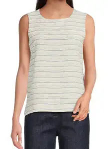 Calvin Klein Size M White Blue Striped Top NWT Button back Business Casual Chic