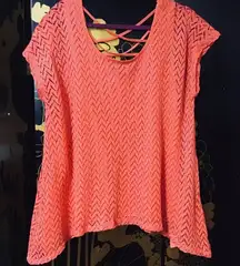 2X Orange Pink Top & Earrings 