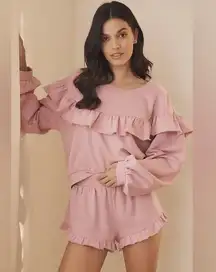 By Anthropologie Ruffle Sweatshirt shorts set light purple/pink size XL