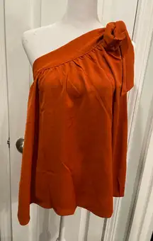 NWT Cupshe Size M Burnt Orange Flowy Shoulder Bow Tie Asymmetrical Top