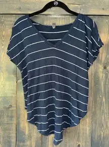 Navy Blue & White Striped Front Knot Shirt Size‎ S