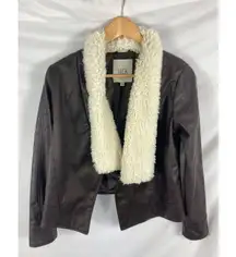 JACK Faux Leather Draped Front Fur trim Jacket Size Small