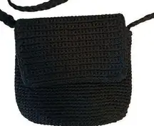 Chateau Small Black Knit Zipper and Fold over Front Flap Mini Purse