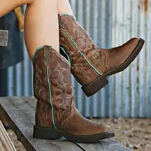 Justin Boots Gypsy Raya 12” Tall Western Cowgirl Boots Sz 6.5B Brown Turquoise