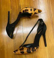 Schutz Pointed Toe Leopard Print Suede Heels