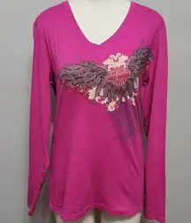 Harley-Davidson magenta rhinestone graphic winged vneck tee size large