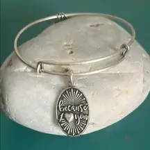 Alex and Ani Silver Tone “Because I Love You" Engraved Charm Bangle Bracelet