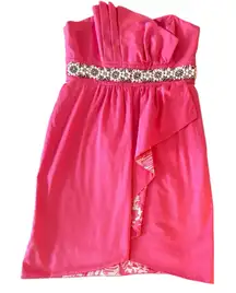 Lilly Pulitzer Womens CRYSTAL Strapless Beaded Dress pink Rhinestone Pearl‎ Sz 8