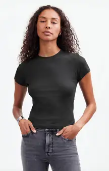 Madewell Regenerative Cotton Ribbed Crewneck Tee Shirt Stretch Jet Black XS NWT